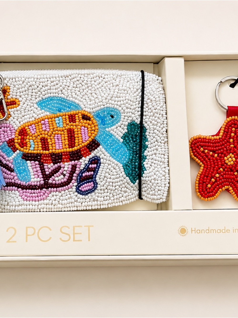 Sol & Mer Beaded Sea Turtle Coin Purse & Starfish Keychain Set NWT Handmade